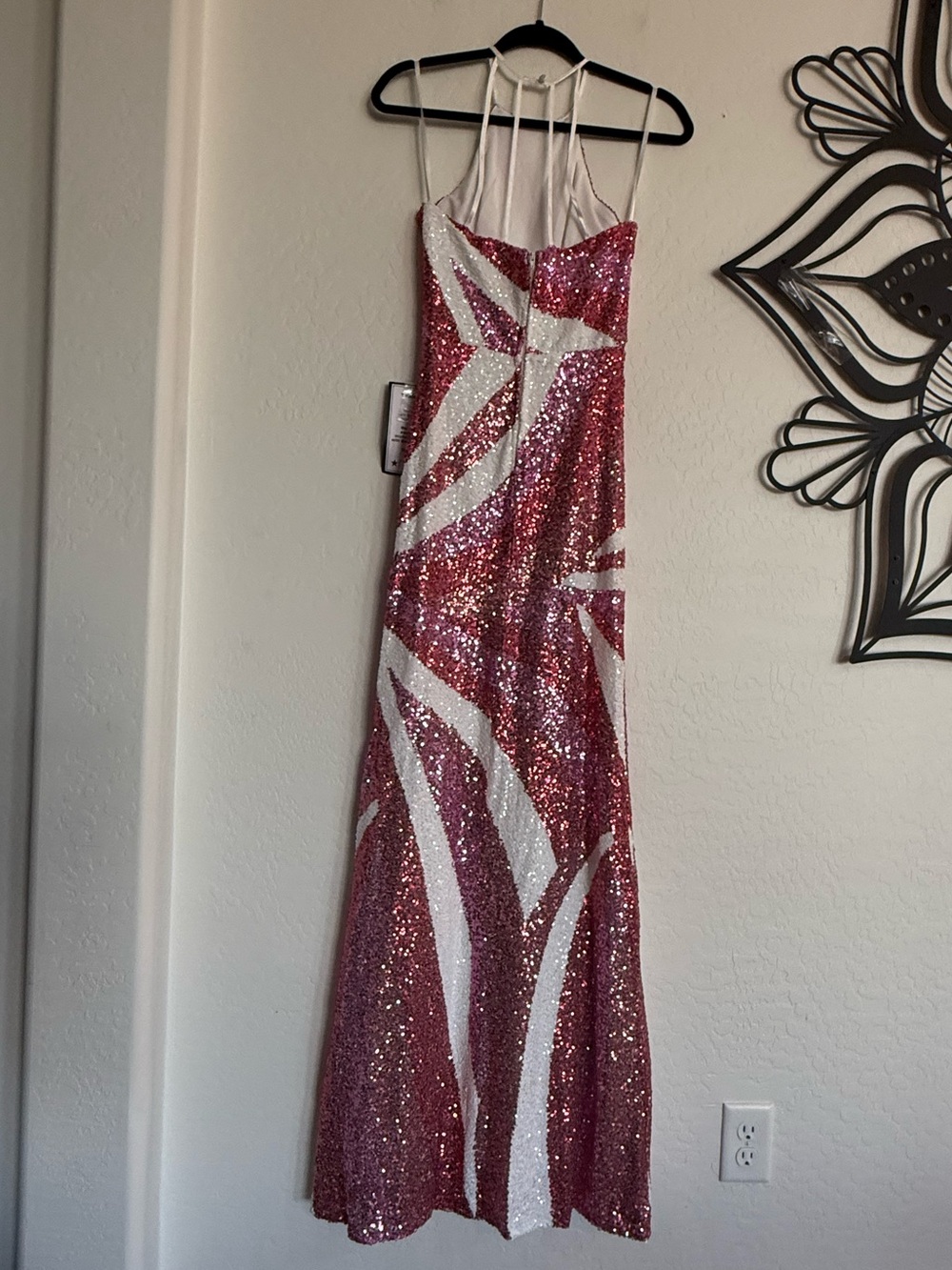 B. DARLIN NWT Sequin Halter Maxi Dress Pink White Size 3/4 Prom Pageant - Picture 12 of 12